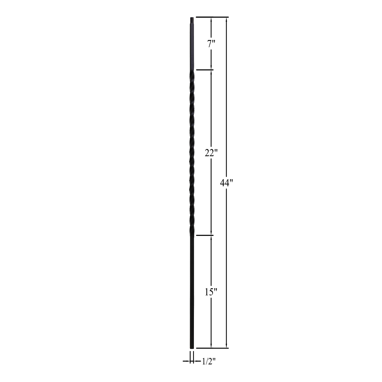 T-1.21 - 1/2" Square Metal Baluster - Long Twist