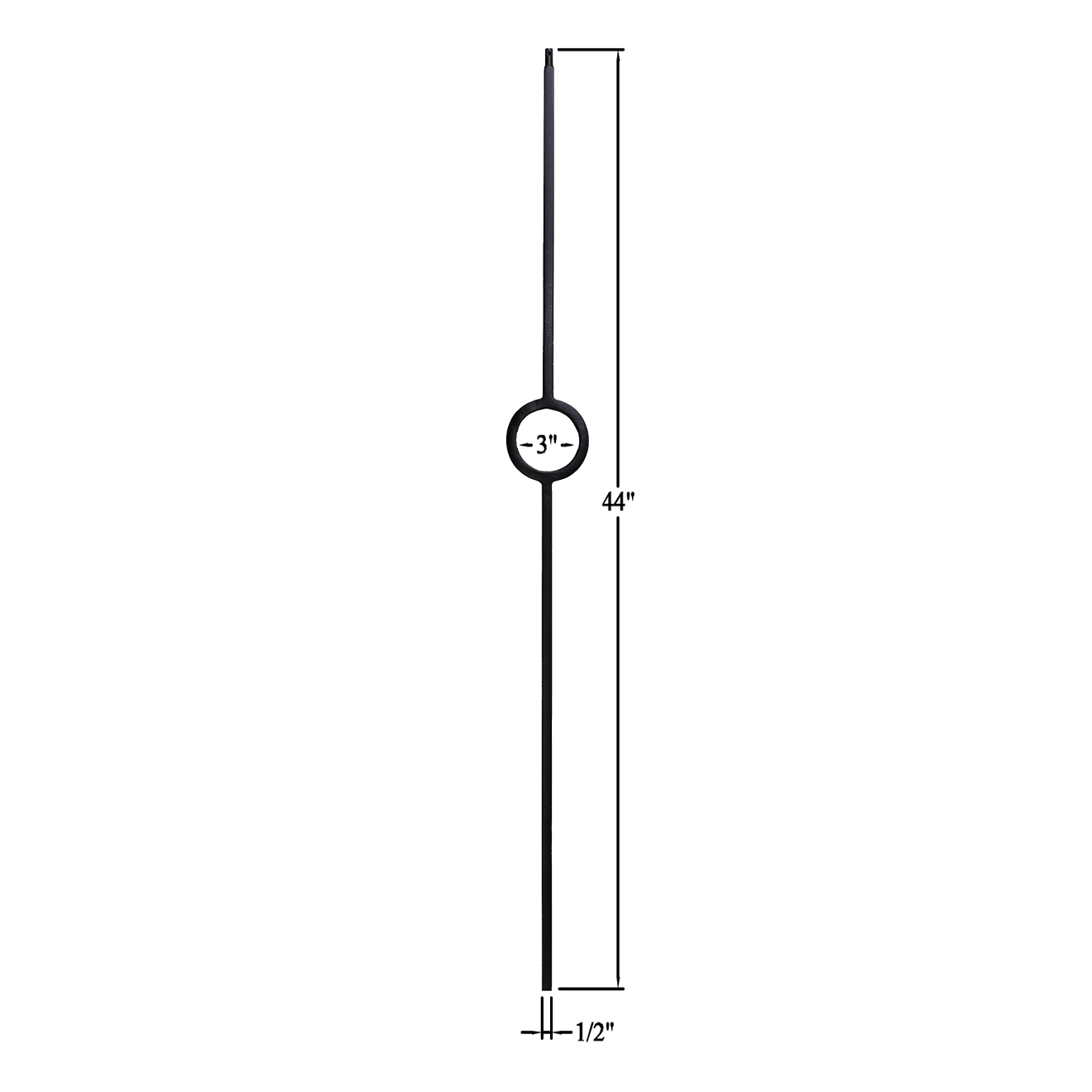 T-1.30 - 1/2" Square Metal Baluster - Single Ring