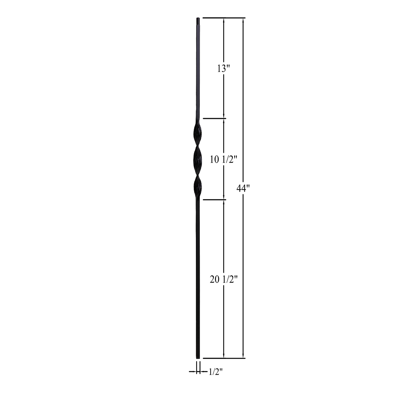 T-1.5 - 1/2" Square Metal Baluster - Ribbon Twist