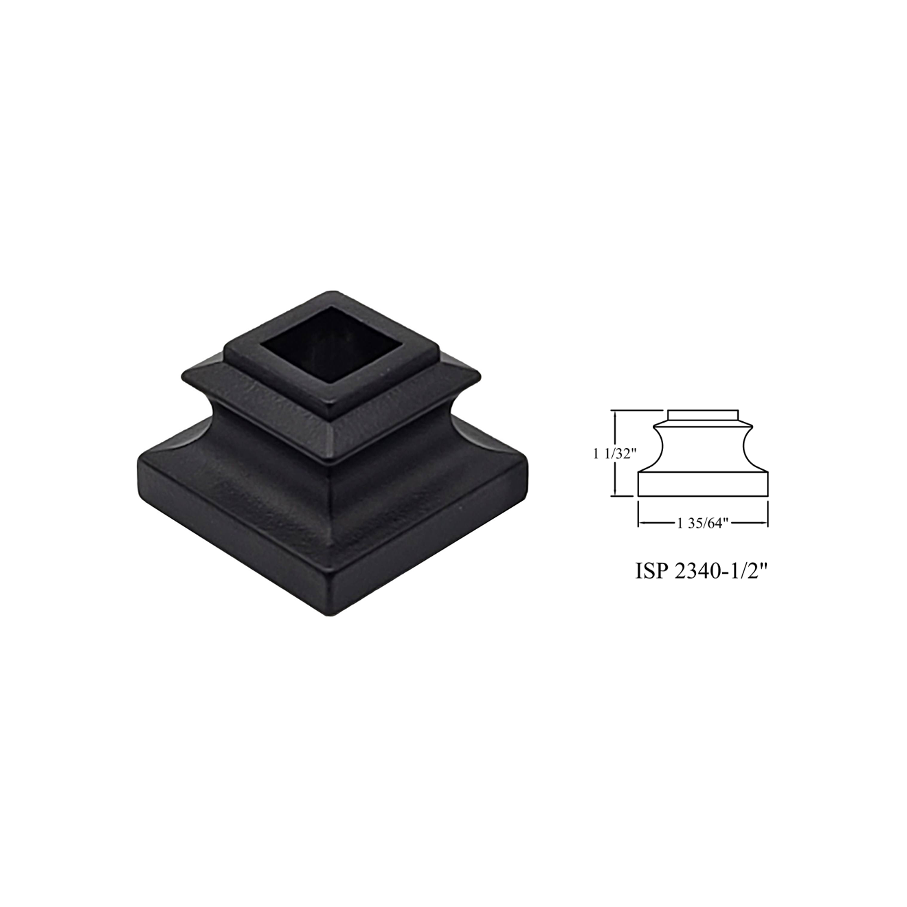 2340 - 1/2" Square Baluster Shoe - Flat Square No Screw