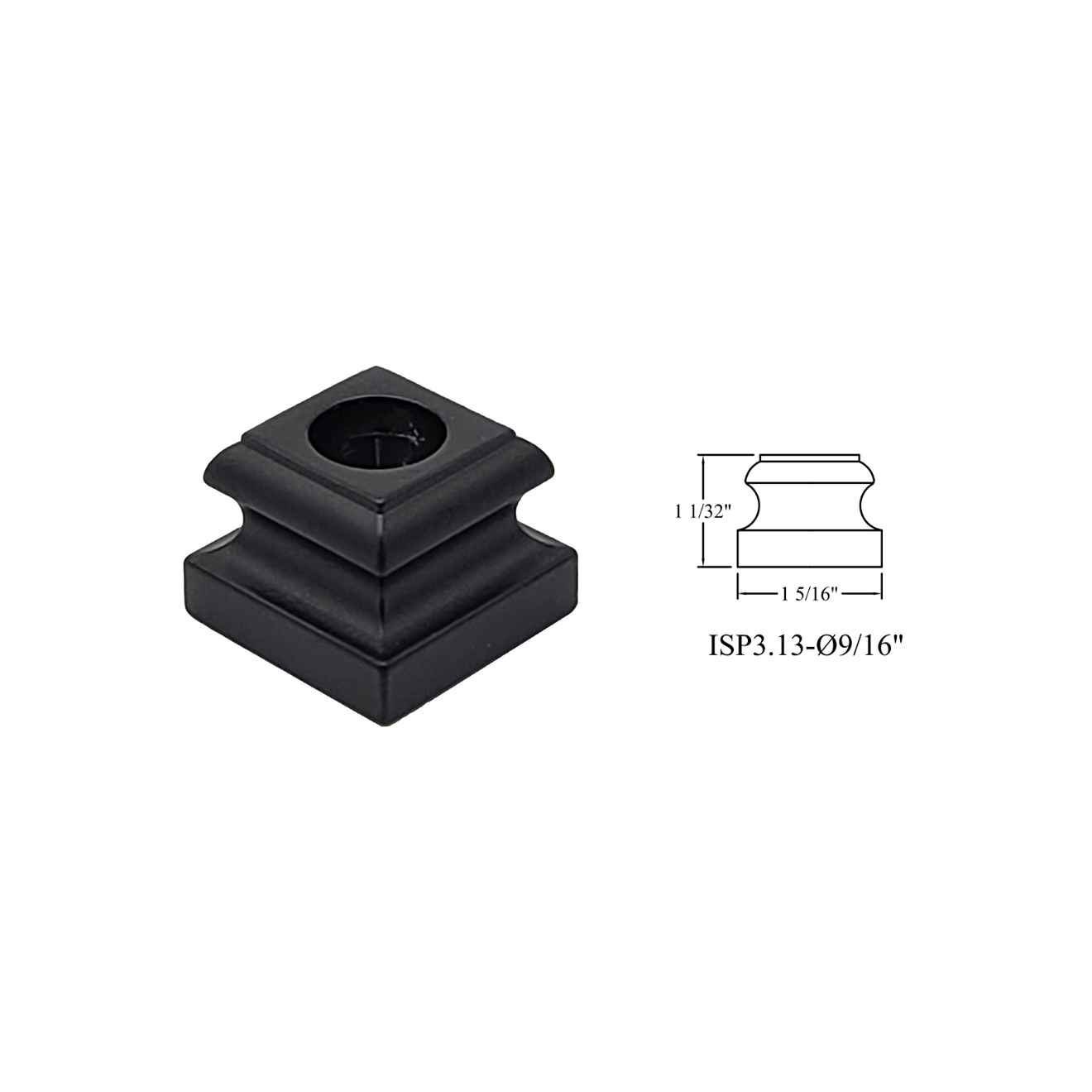 3.13 - 9/16" Round Baluster Shoe - Flat Square