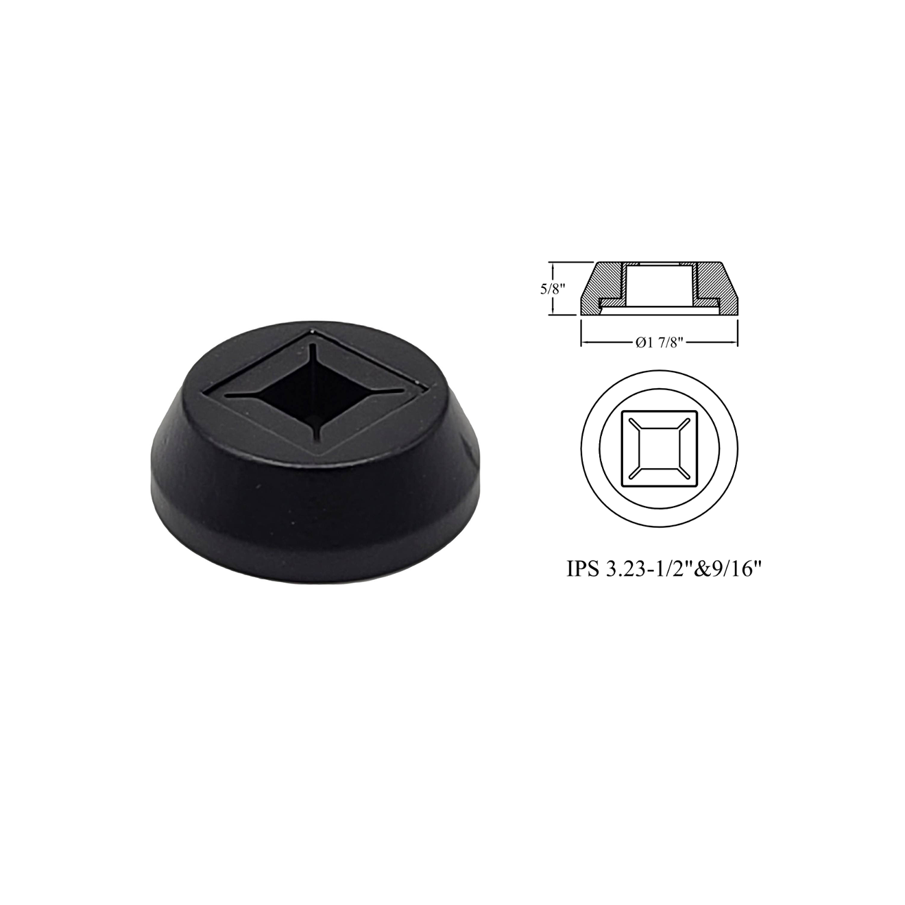 3.23 - 1/2" or 9/16" Baluster Shoe - Flat Round w/ Plastic Insert