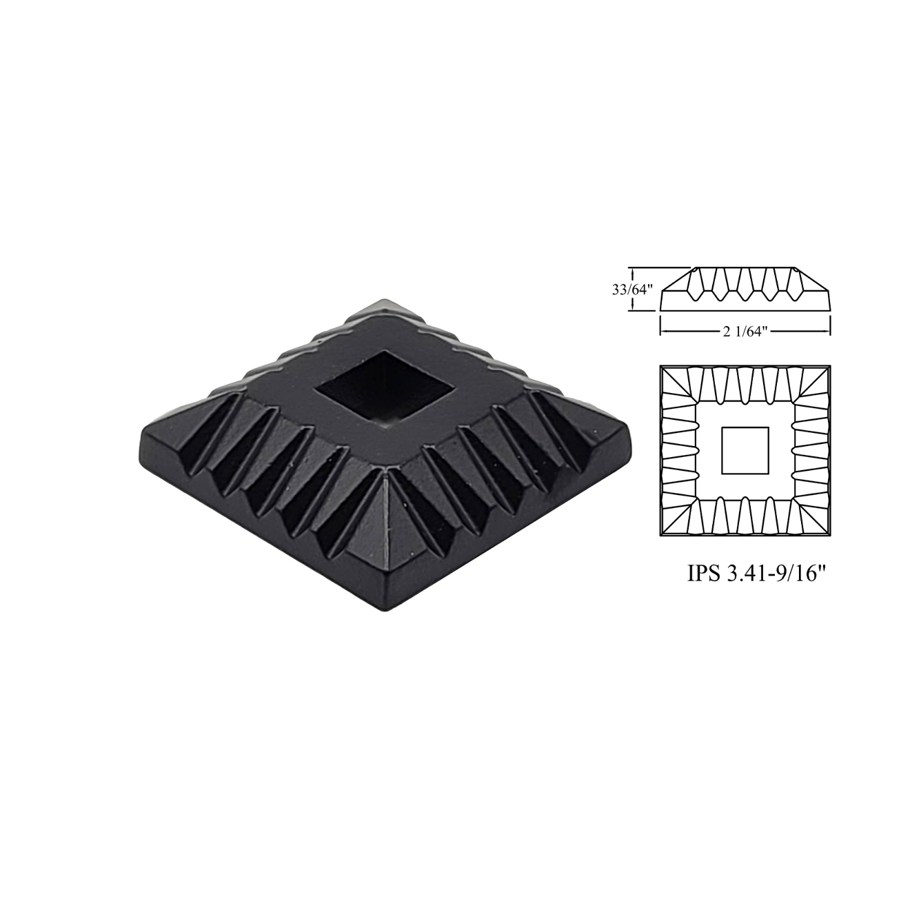 3.41 - 9/16" Square Baluster Shoe - Flat Square