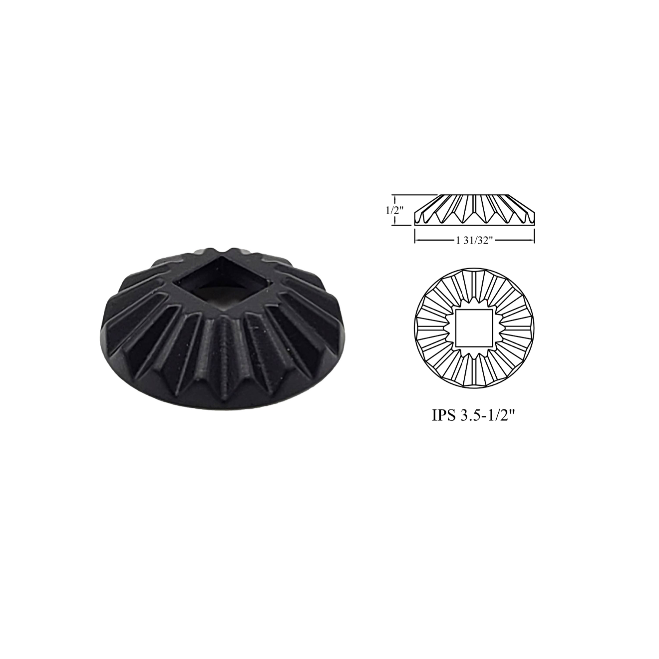 3.5 - 1/2" Square Baluster Shoe - Flat Round