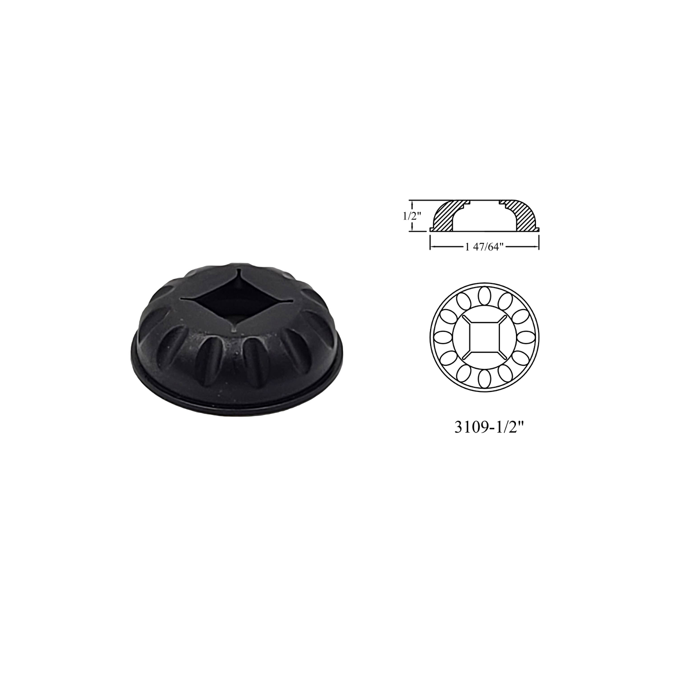 3109 - 1/2" Square Baluster Shoe - Flat Round Plastic