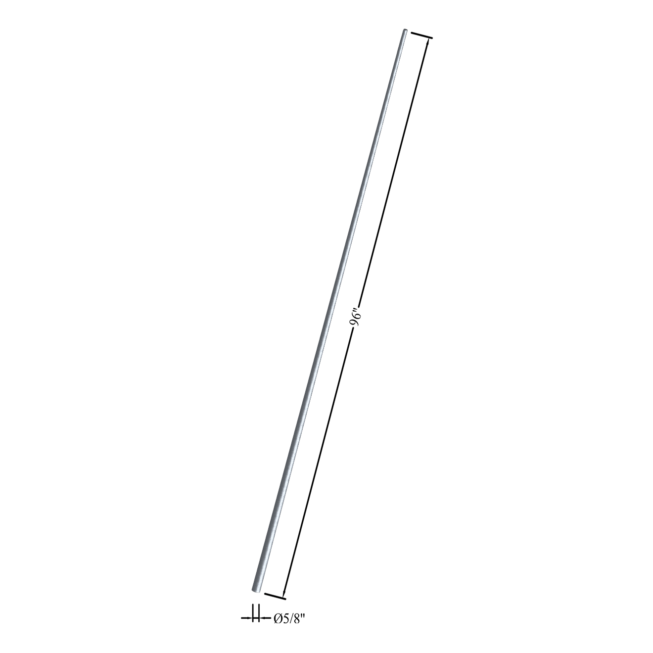 T-58-01-96 - 5/8" Round Metal Baluster - Plain 8 Feet