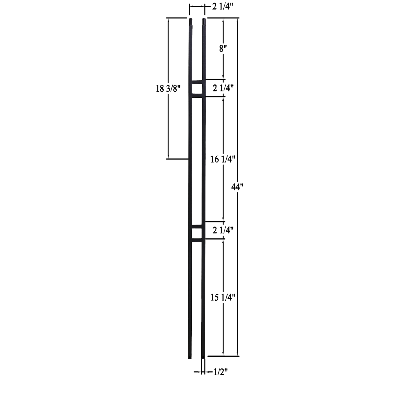 T-6.1 - 1/2" Square Metal Baluster - Double Small Square
