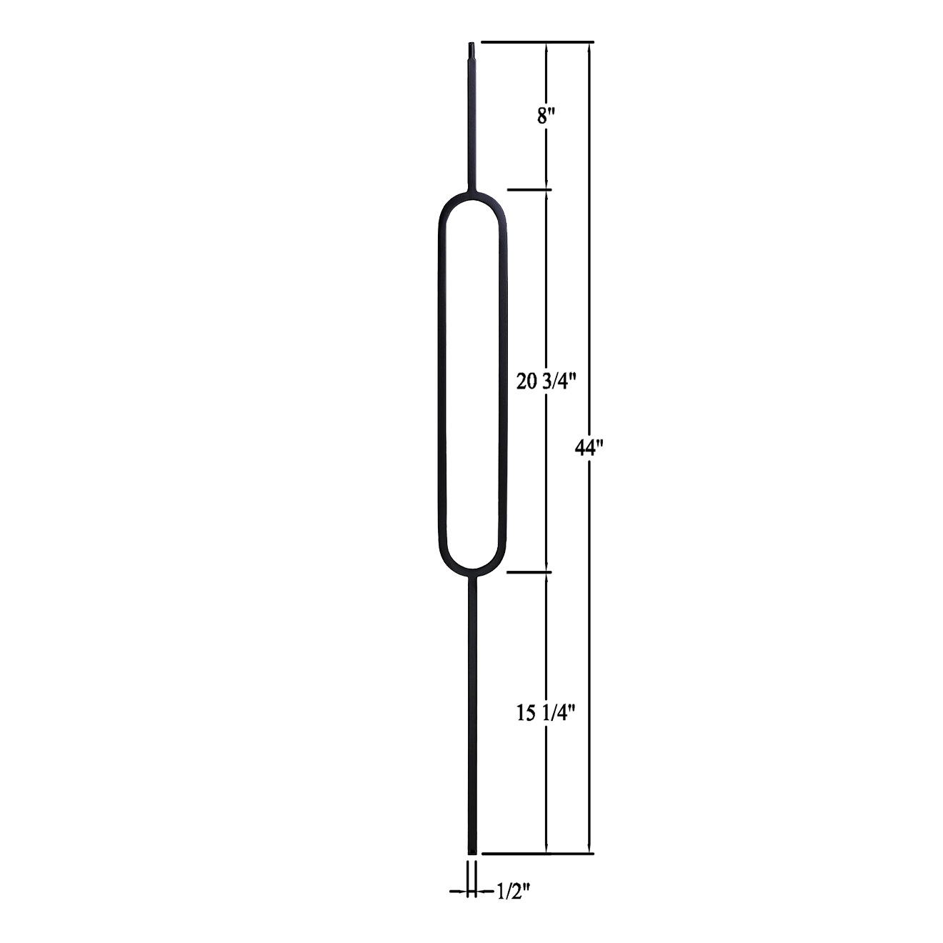 T-6.2 - 1/2" Square Metal Baluster - Oval