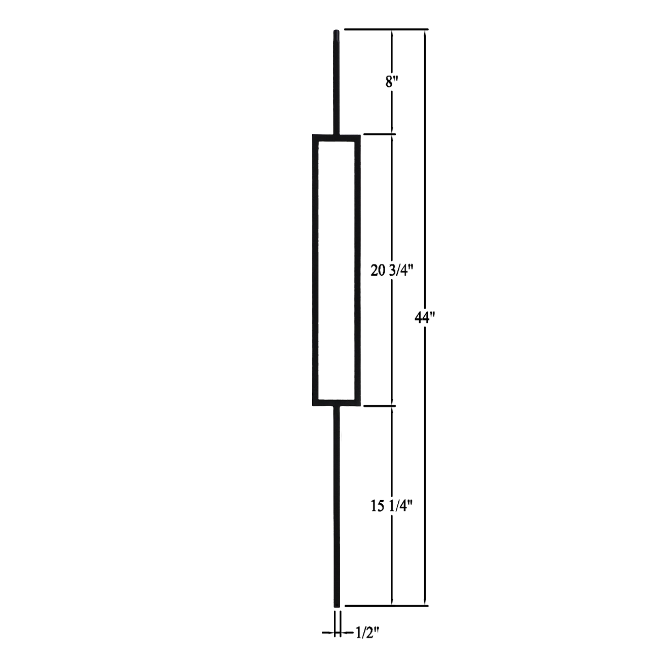 T-6.3 - 1/2" Square Metal Baluster - Rectangle