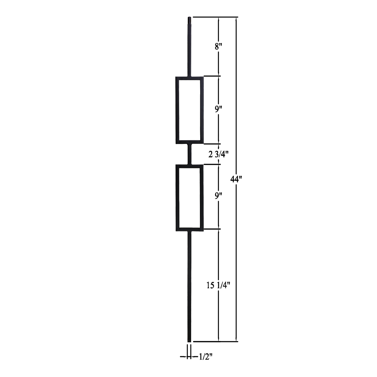 T-6.4 - 1/2" Square Metal Baluster - Double Rectangle
