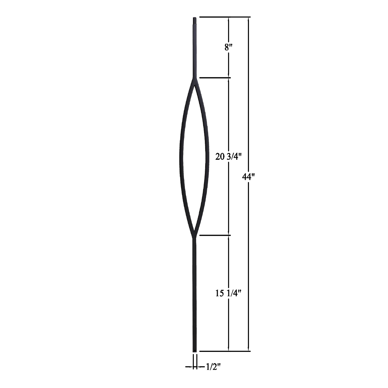 T-6.7 - 1/2" Square Metal Baluster - Oval