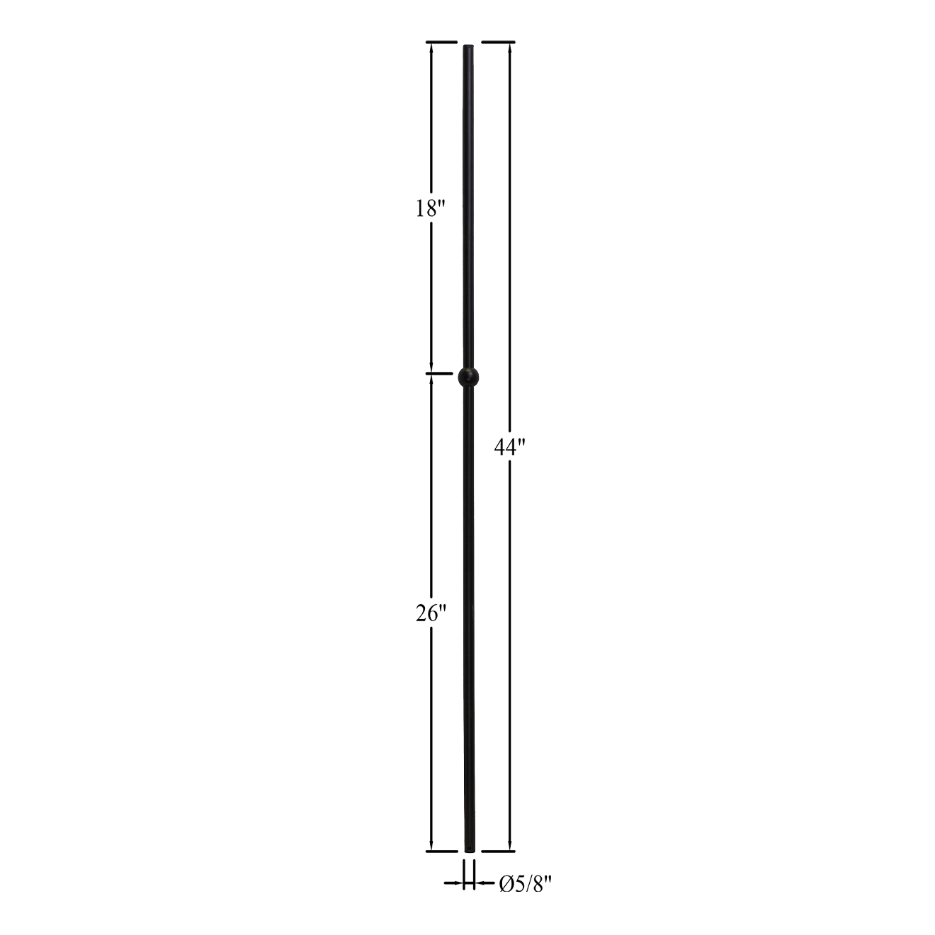 T-8.12.58 - 5/8" Round Metal Baluster - Single Sphere