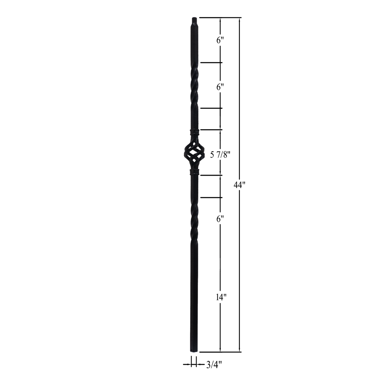 T-MG1BASK44 - 3/4" Mega Square Metal Baluster - Single Basket