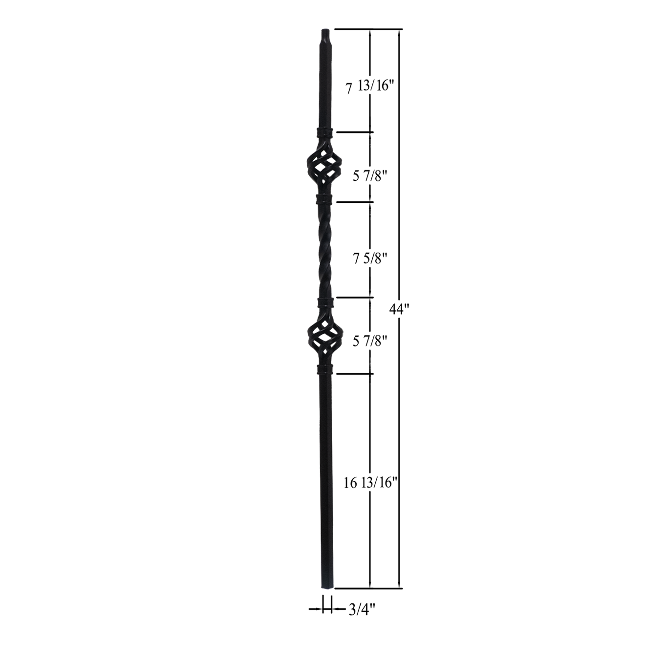 T-MG2BASK44 - 3/4" Mega Square Metal Baluster - Double Basket