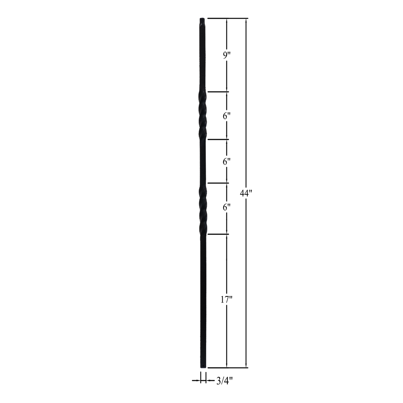 T-MG2TW44 - 3/4" Mega Square Metal Baluster - Double Twist