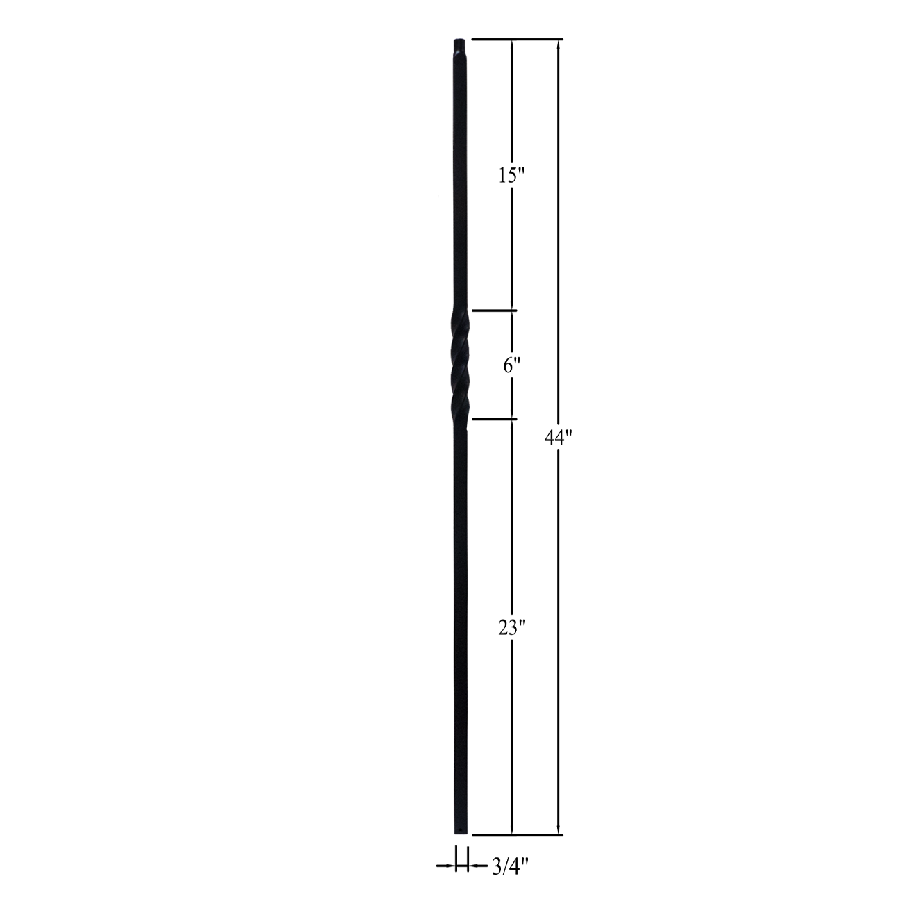 T-MG1TW44 - 3/4" Mega Square Metal Baluster - Single Twist