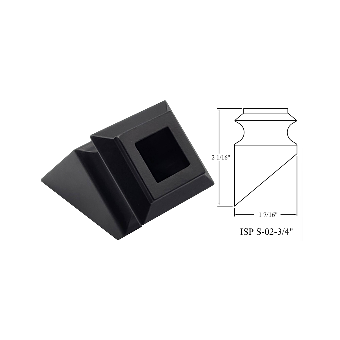 S-02 - 3/4" Mega Square Baluster Shoe - Angled Square