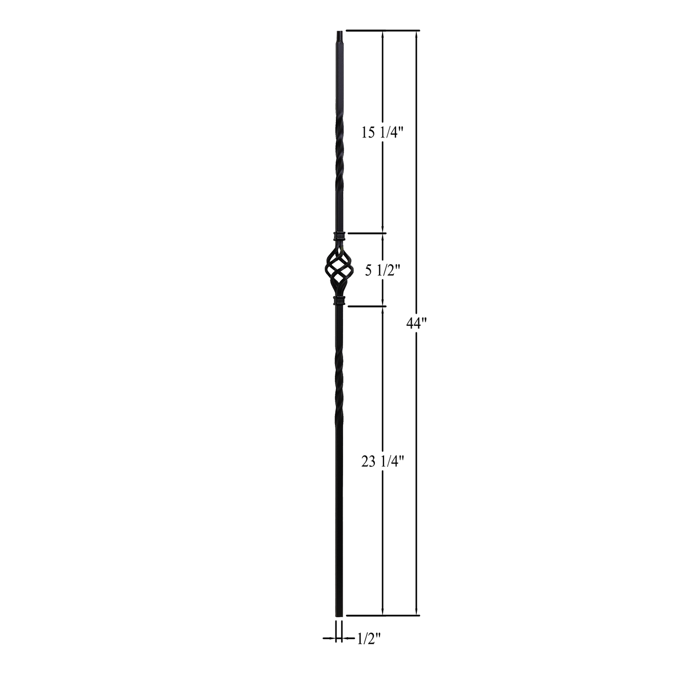 T-04 - 1/2" Square Metal Baluster - Single Basket