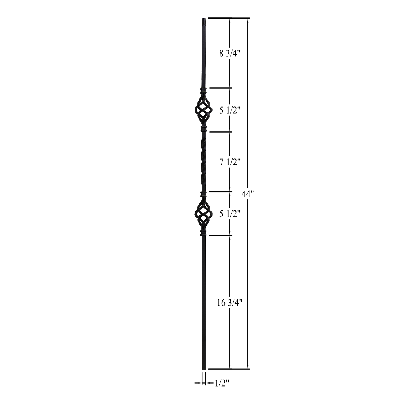 T-05 - 1/2" Square Metal Baluster - Double Basket