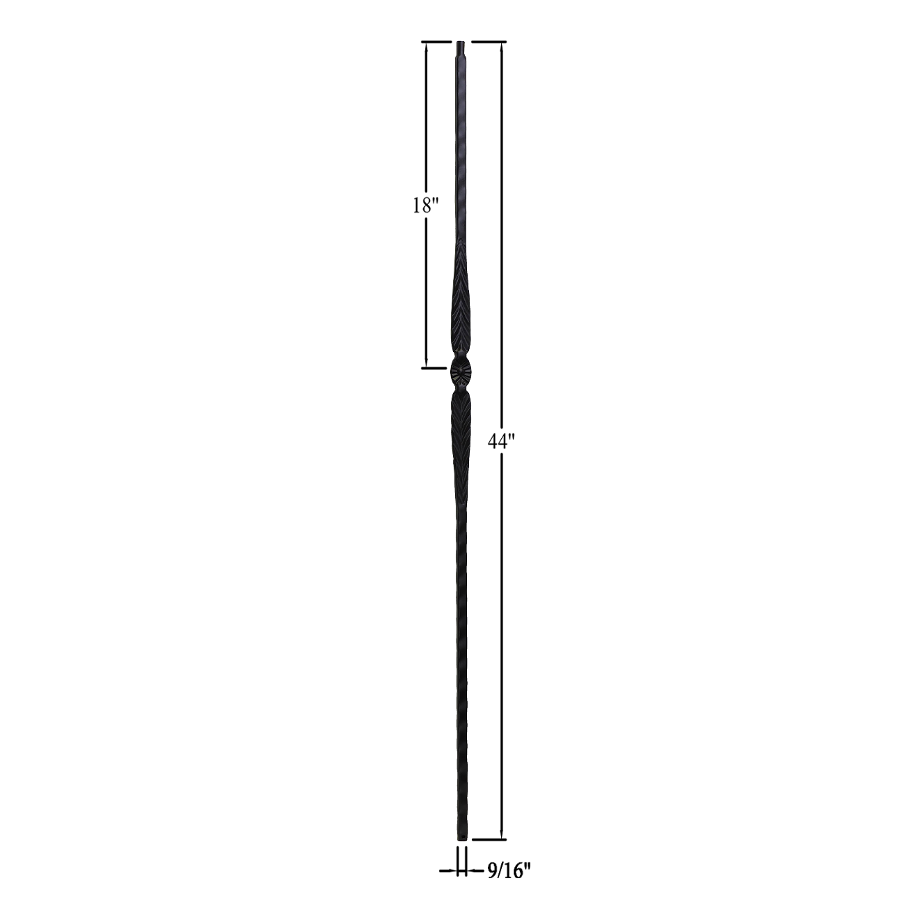 T-19HE - 9/16" Hammered Edge Metal Baluster - Single Feather