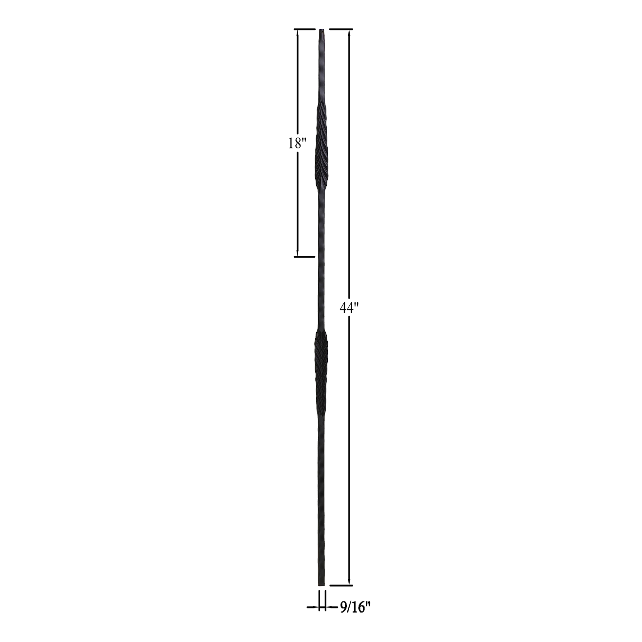 T-20HE - 9/16" Hammered Edge Metal Baluster - Double Feather