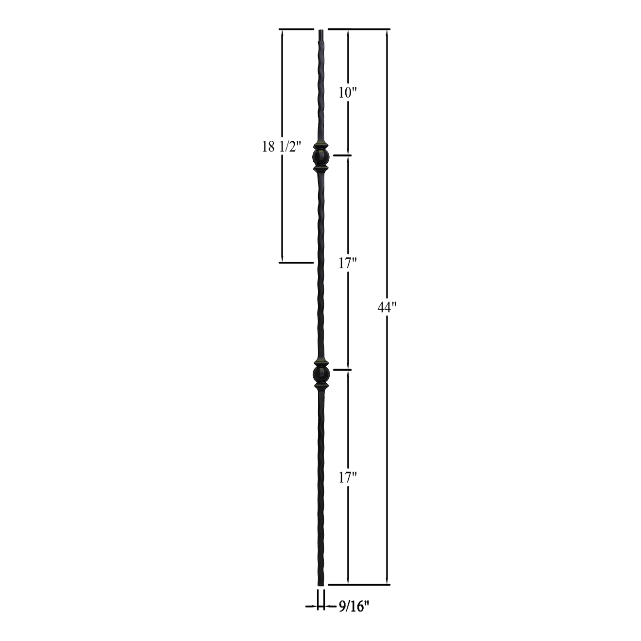 T-23HE - 9/16" Hammered Edge Metal Baluster - Double Ball