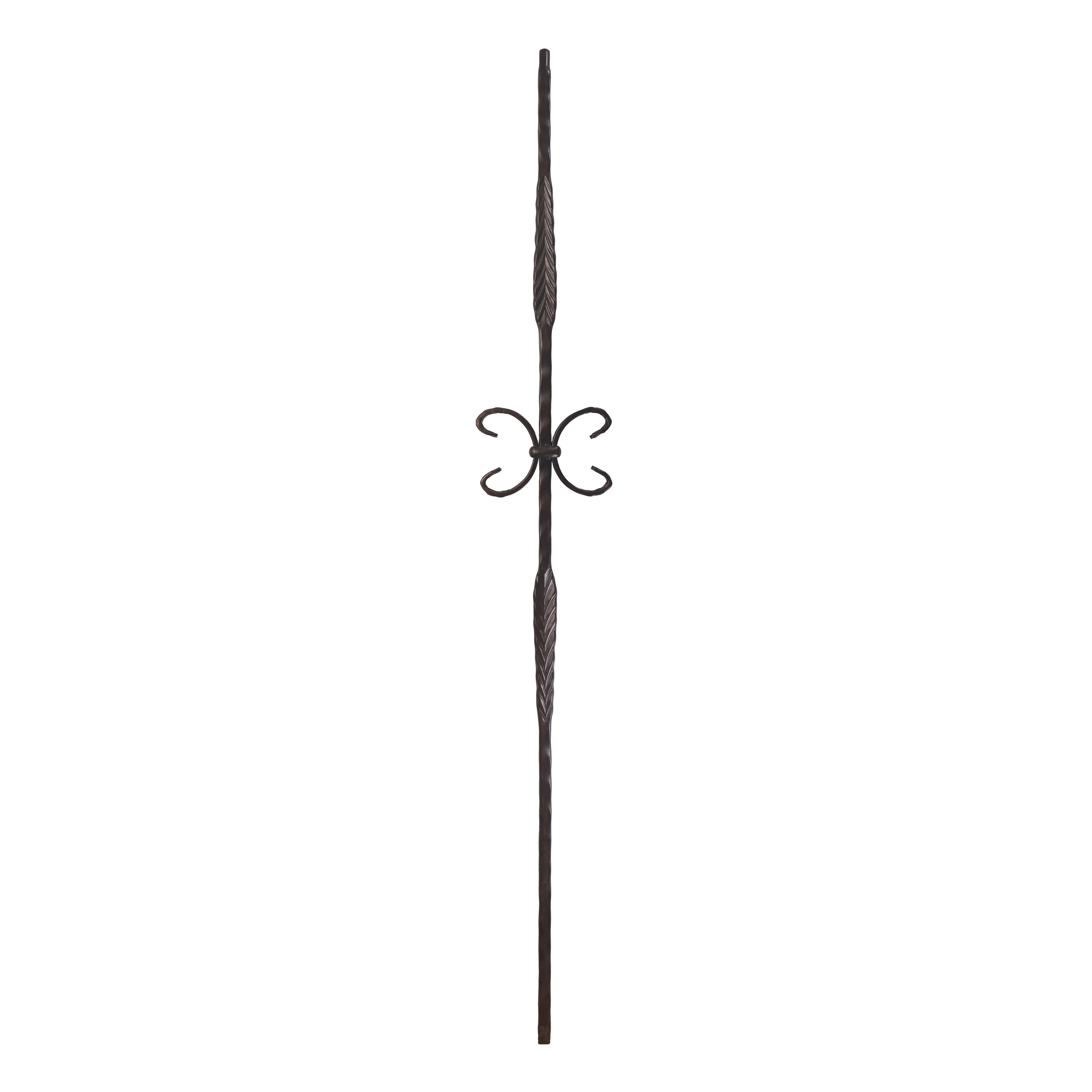 T-26HE - 9/16" Hammered Edge Metal Baluster - Double Feather w/ Butterfly