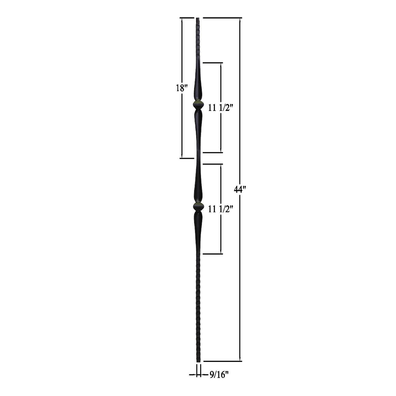 T-42HF - 9/16" Hammered Metal Baluster - Double Knuckle w/ Spoons