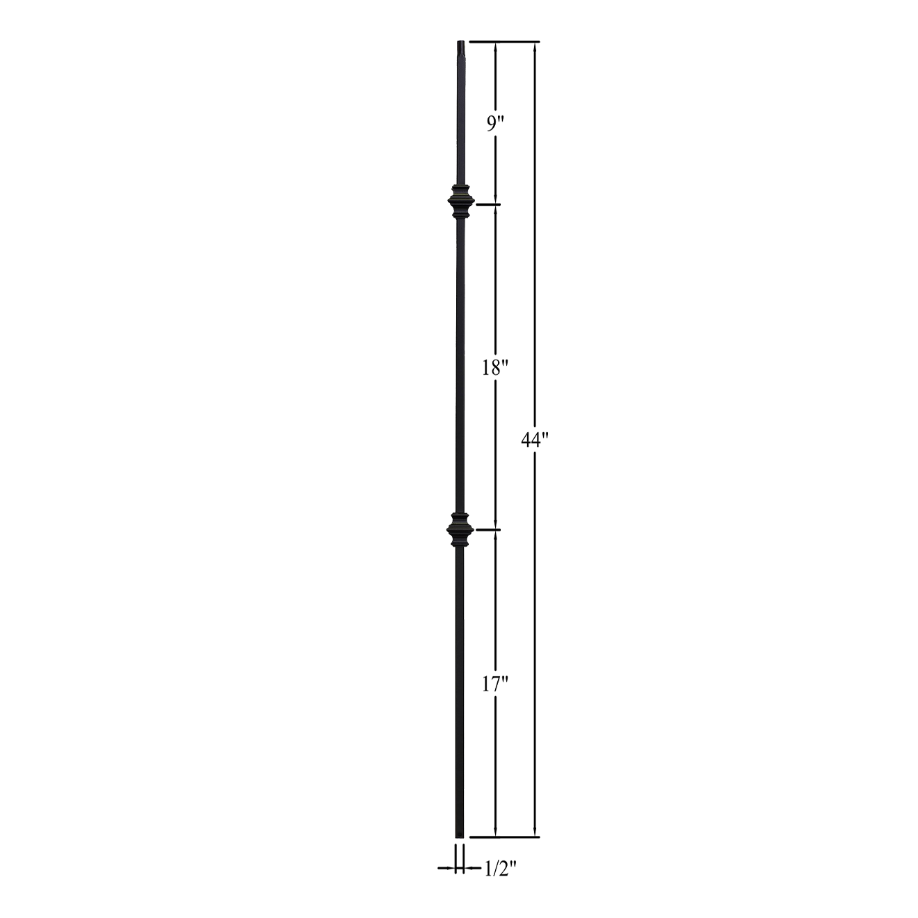 T-61 - 1/2" Square Metal Baluster - Double Knuckle