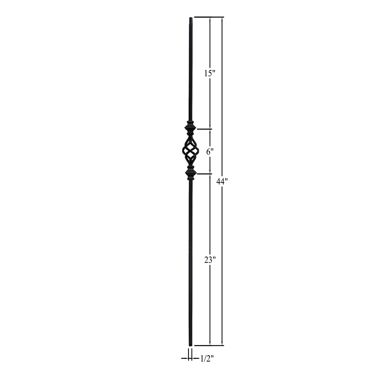T-62 - 1/2" Square Metal Baluster - Double Knuckle w/ Basket