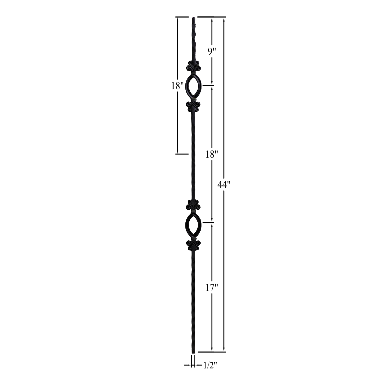 T-67IRHF - 1/2" Hammered Metal Baluster - Double Oval
