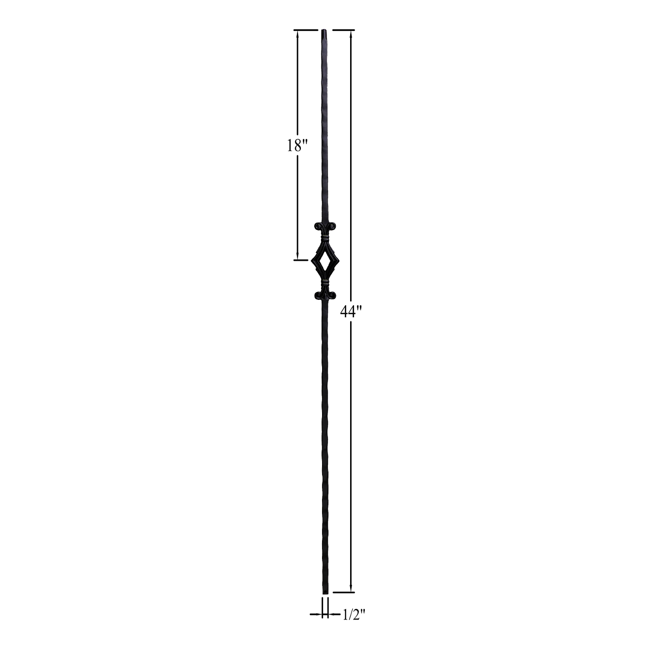 T-68IRHF - 1/2" Hammered Metal Baluster - Diamond