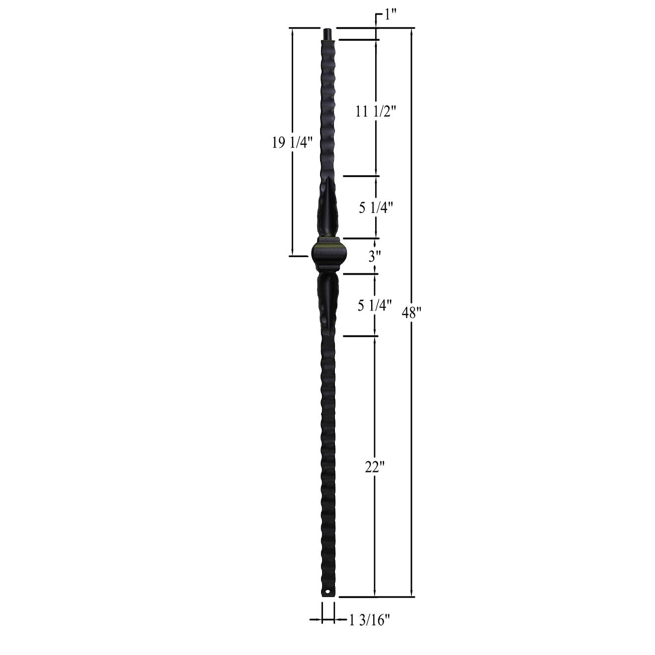 T-NWL14048 - 1-3/16" Hammered Metal Newel - Knuckle w/ Spoons