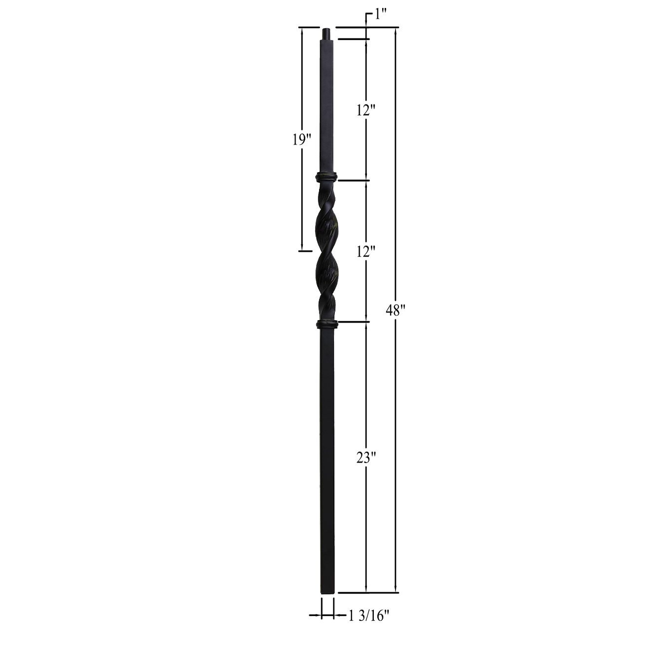 T-NWLRIB48 - 1-3/16" Square Metal Newel - Ribbon Twist